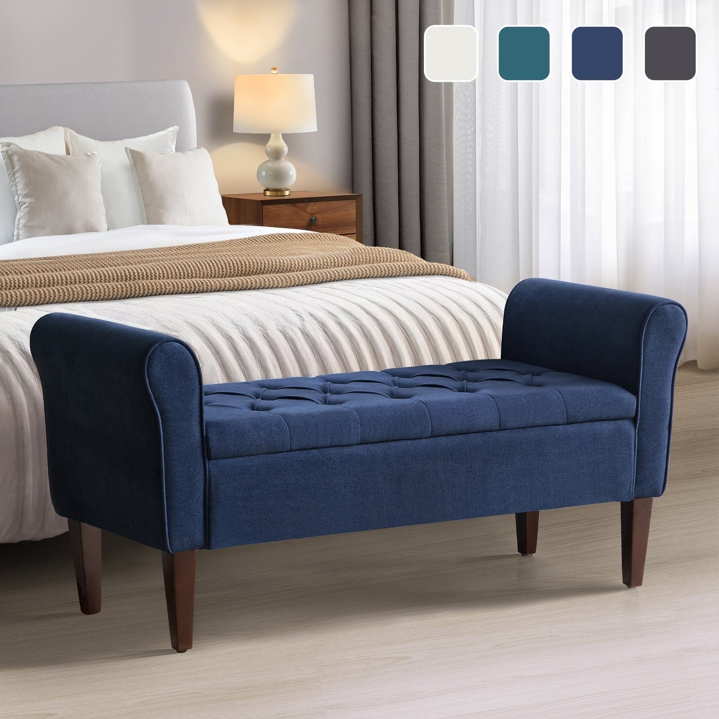 Panca contenitore imbottita, panca con braccioli, panca d'ingresso con piano ribaltabile trapuntato, 50,4 pollici