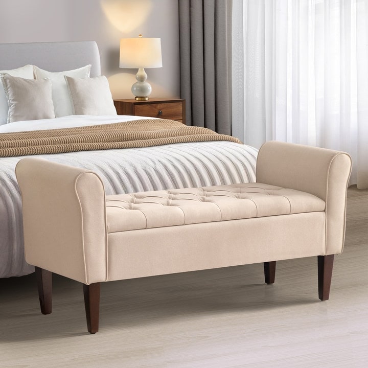 Panca contenitore imbottita, panca con braccioli, panca d'ingresso con piano ribaltabile trapuntato, 50,4 pollici