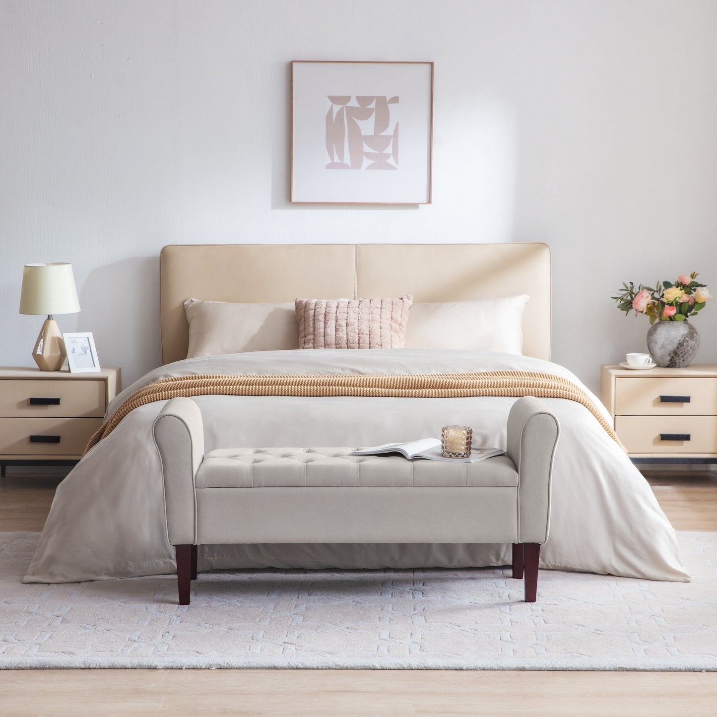 Panca contenitore imbottita, panca con braccioli, panca d'ingresso con piano ribaltabile trapuntato, 50,4 pollici