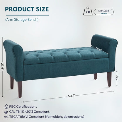 Panca contenitore imbottita, panca con braccioli, panca d'ingresso con piano ribaltabile trapuntato, 50,4 pollici