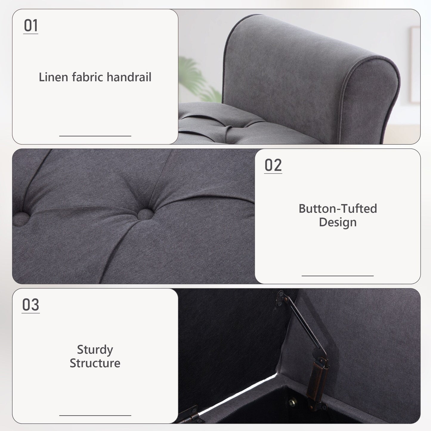 Panca contenitore imbottita, panca con braccioli, panca d'ingresso con piano ribaltabile trapuntato, 50,4 pollici