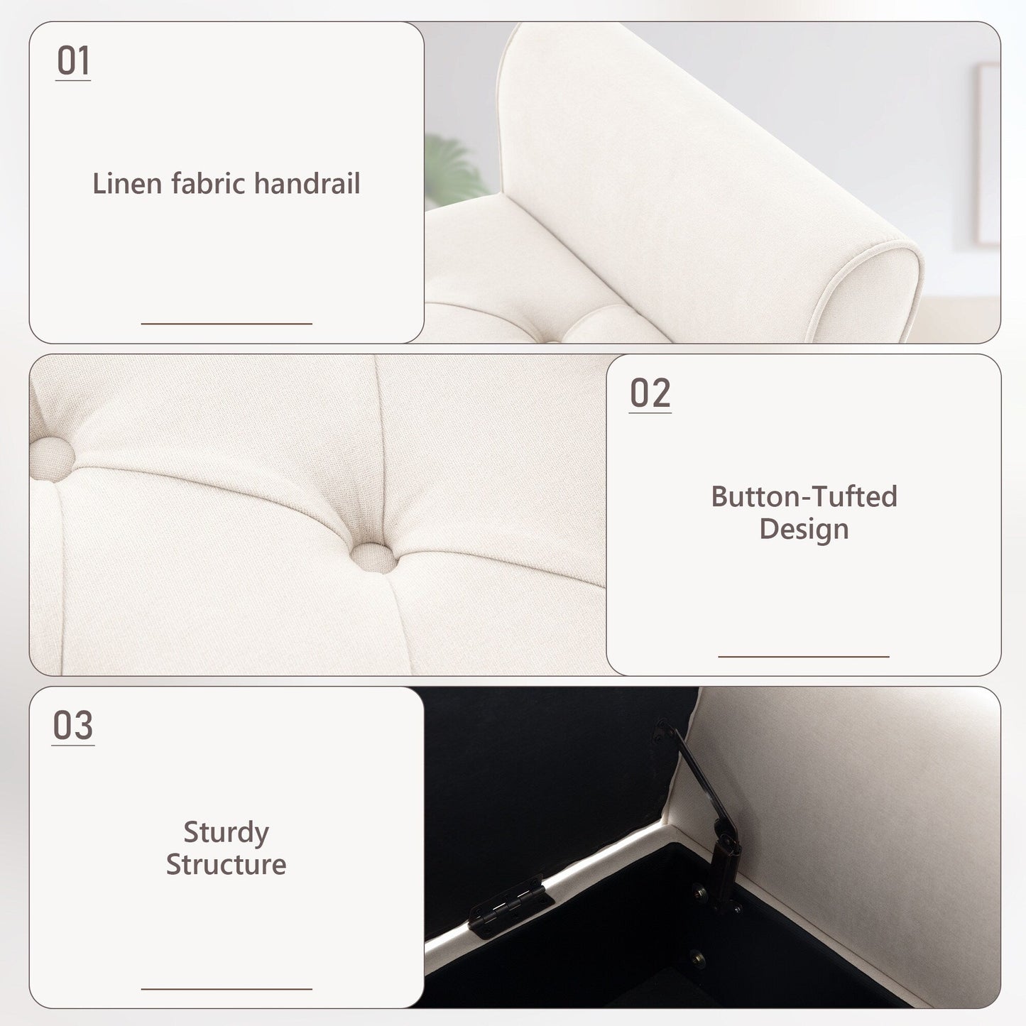 Panca contenitore imbottita, panca con braccioli, panca d'ingresso con piano ribaltabile trapuntato, 50,4 pollici