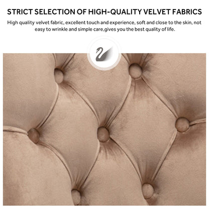 Sedia da pranzo imbottita in velluto trapuntato con gambe in legno massello, set da 6