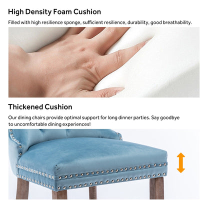 Sedia da pranzo imbottita in velluto trapuntato con gambe in legno massello, set da 6