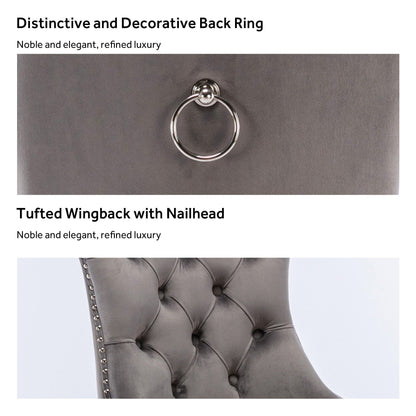 Sedia da pranzo imbottita in velluto trapuntato con gambe in legno massello, set da 6