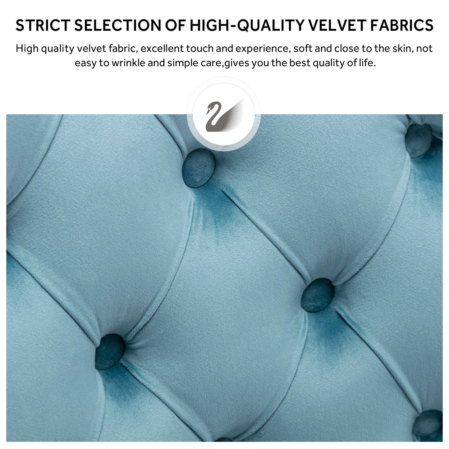 Sedia da pranzo imbottita in velluto trapuntato con gambe in legno massello, set da 6