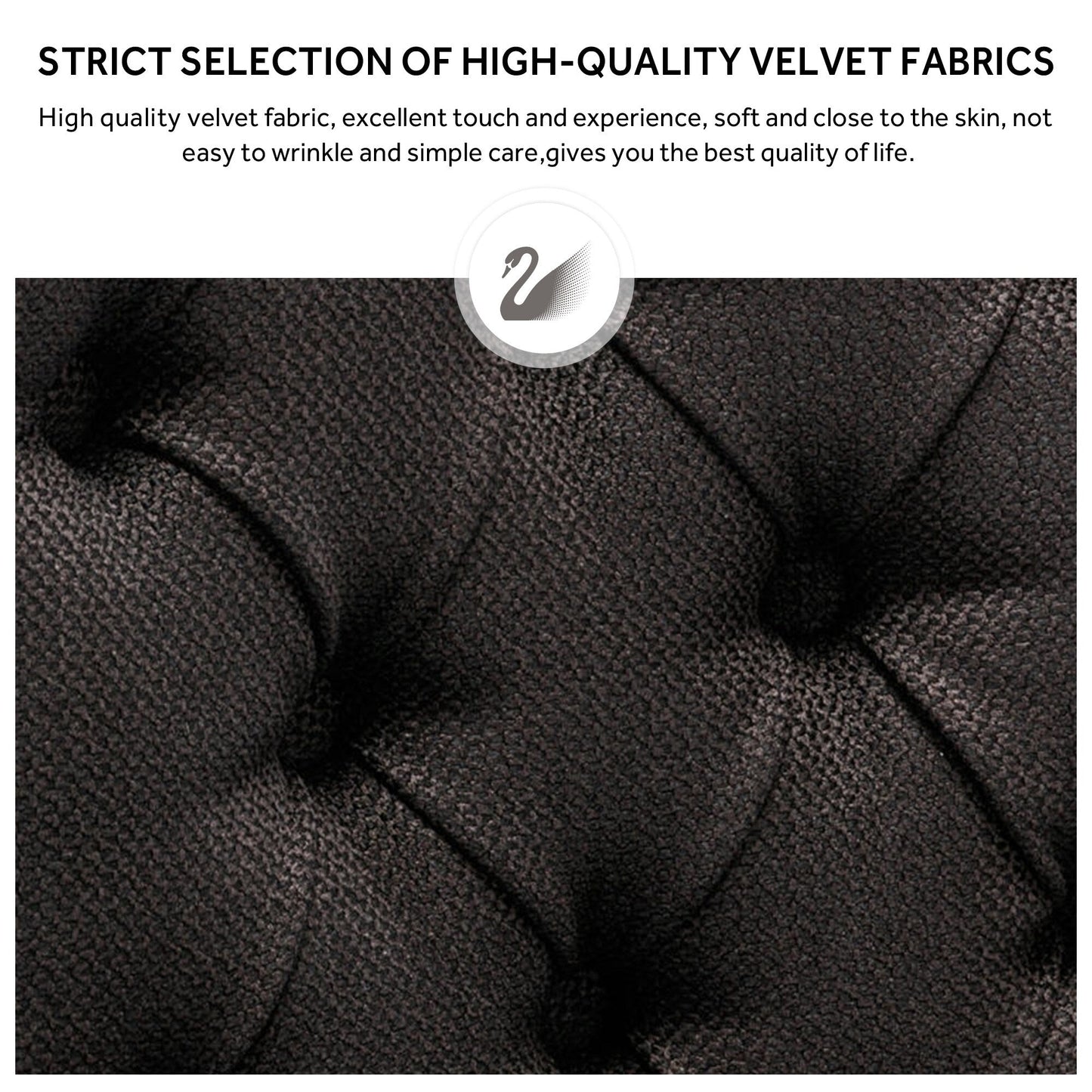 Sedia da pranzo imbottita in velluto trapuntato con gambe in legno massello, set da 6