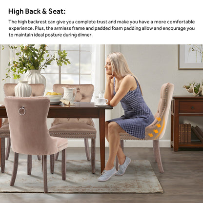 Sedia da pranzo imbottita in velluto trapuntato con gambe in legno massello, set da 6