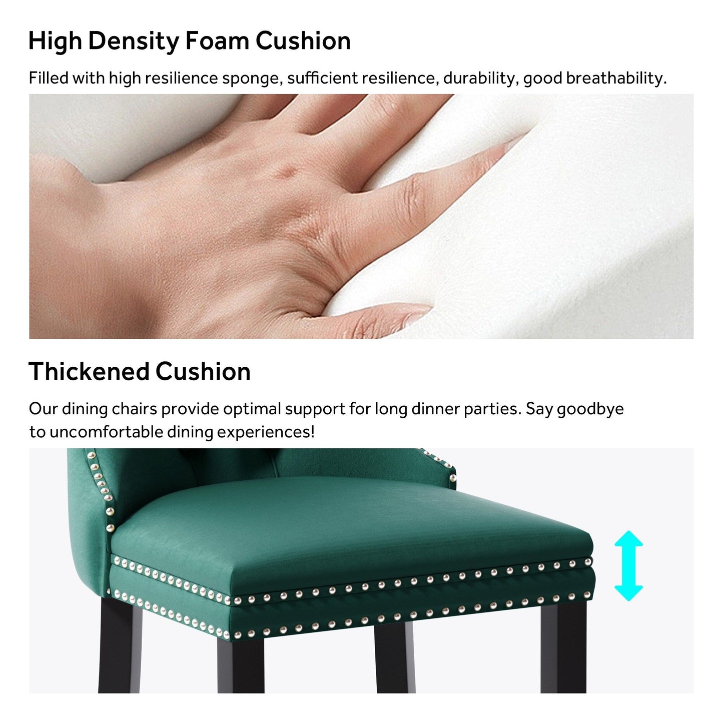 Sedia da pranzo imbottita in velluto trapuntato con gambe in legno massello, set da 6