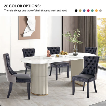 Sedia da pranzo imbottita in velluto trapuntato con gambe in legno massello, set da 6