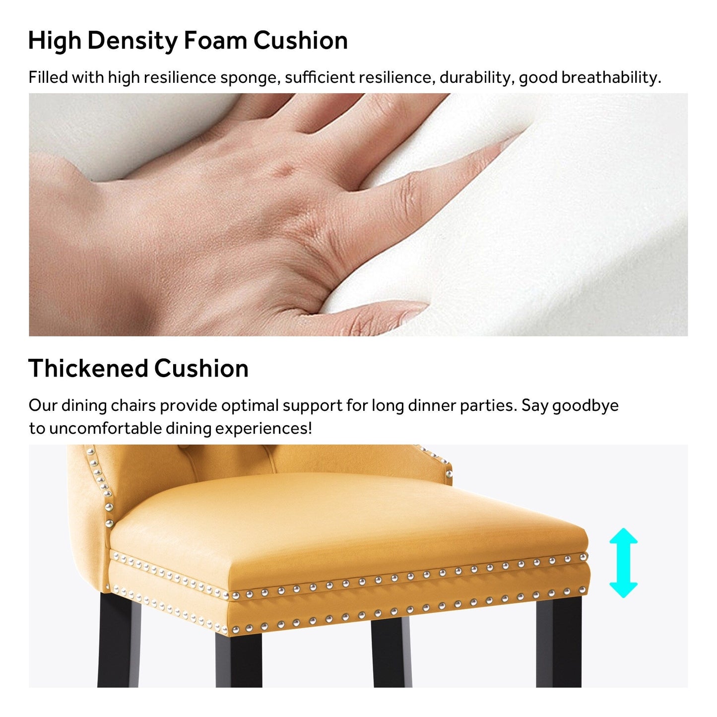 Sedia da pranzo imbottita in velluto trapuntato con gambe in legno massello, set da 6