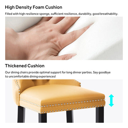 Sedia da pranzo imbottita in velluto trapuntato con gambe in legno massello, set da 6