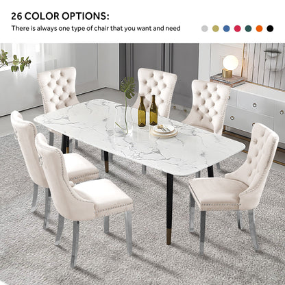 Sedia da pranzo imbottita in velluto trapuntato con gambe in legno massello, set da 6