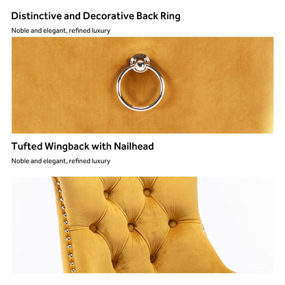 Sedia da pranzo imbottita in velluto trapuntato con gambe in legno massello, set da 6