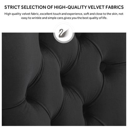 Sedia da pranzo imbottita in velluto trapuntato con gambe in legno massello, set da 6