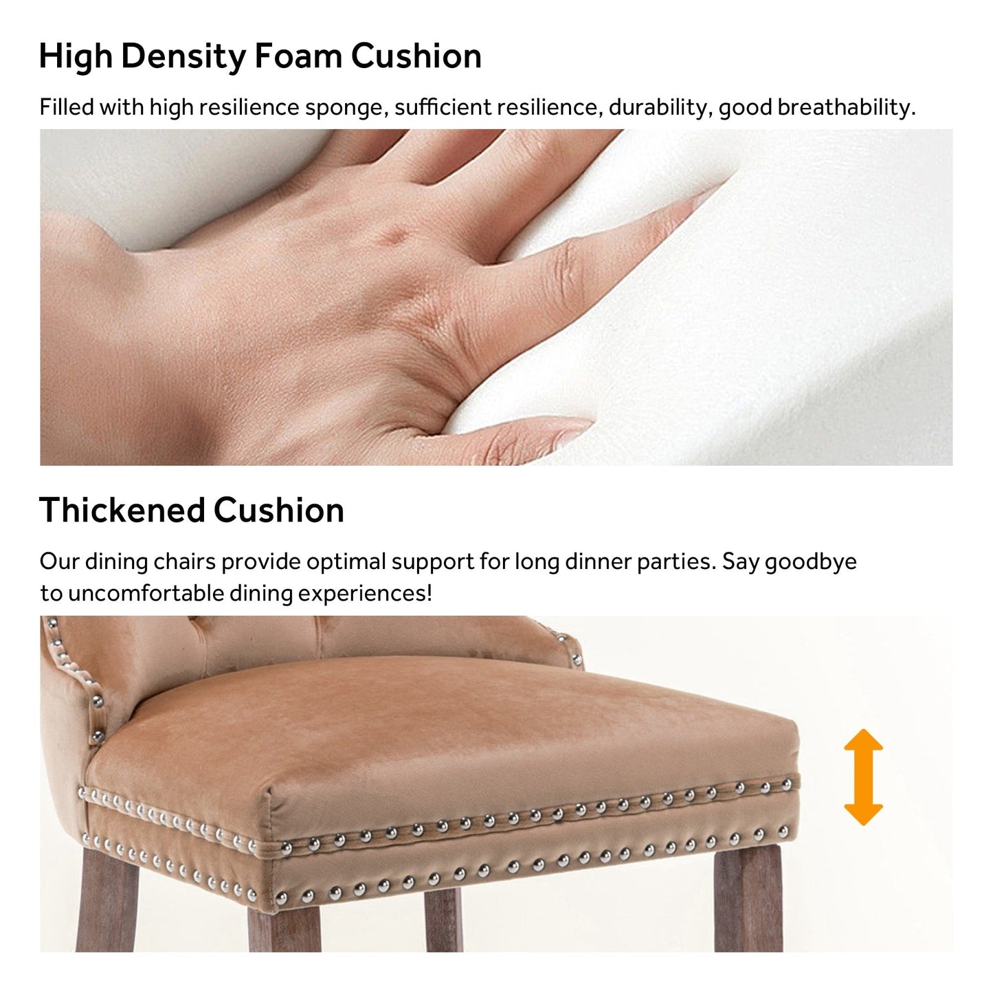 Sedia da pranzo imbottita in velluto trapuntato con gambe in legno massello, set da 6