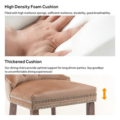 Sedia da pranzo imbottita in velluto trapuntato con gambe in legno massello, set da 6