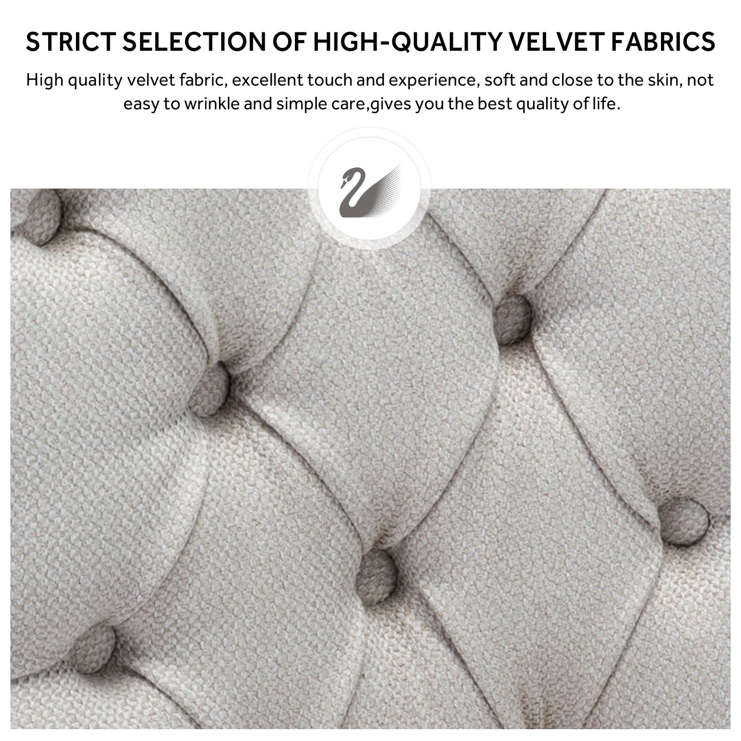 Sedia da pranzo imbottita in velluto trapuntato con gambe in legno massello, set da 6