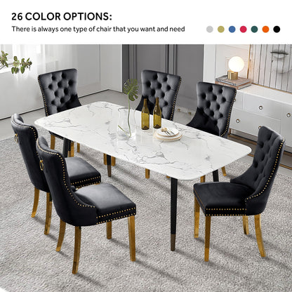 Sedia da pranzo imbottita in velluto trapuntato con gambe in legno massello, set da 6