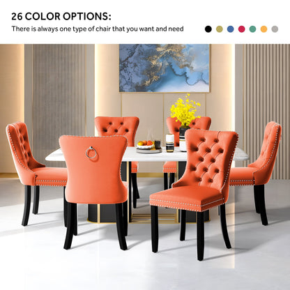 Sedia da pranzo imbottita in velluto trapuntato con gambe in legno massello, set da 6