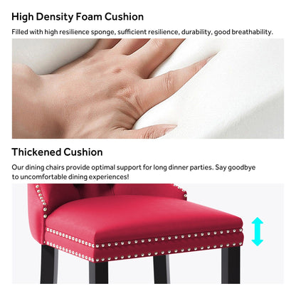 Sedia da pranzo imbottita in velluto trapuntato con gambe in legno massello, set da 6