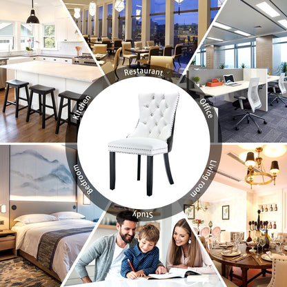 Sedia da pranzo imbottita in velluto trapuntato con gambe in legno massello, set da 6