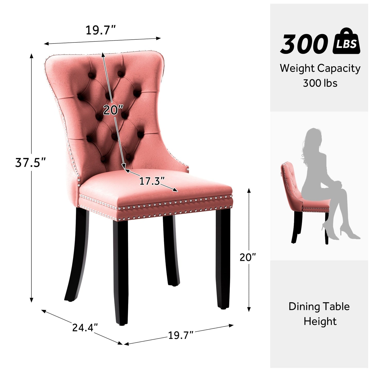 Sedia da pranzo imbottita in velluto trapuntato con gambe in legno massello, set da 6