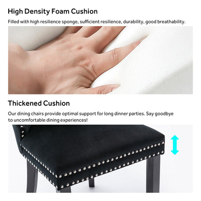 Sedia da pranzo imbottita in velluto trapuntato con gambe in legno massello, set da 6