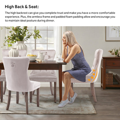 Sedia da pranzo imbottita in velluto trapuntato con gambe in legno massello, set da 6