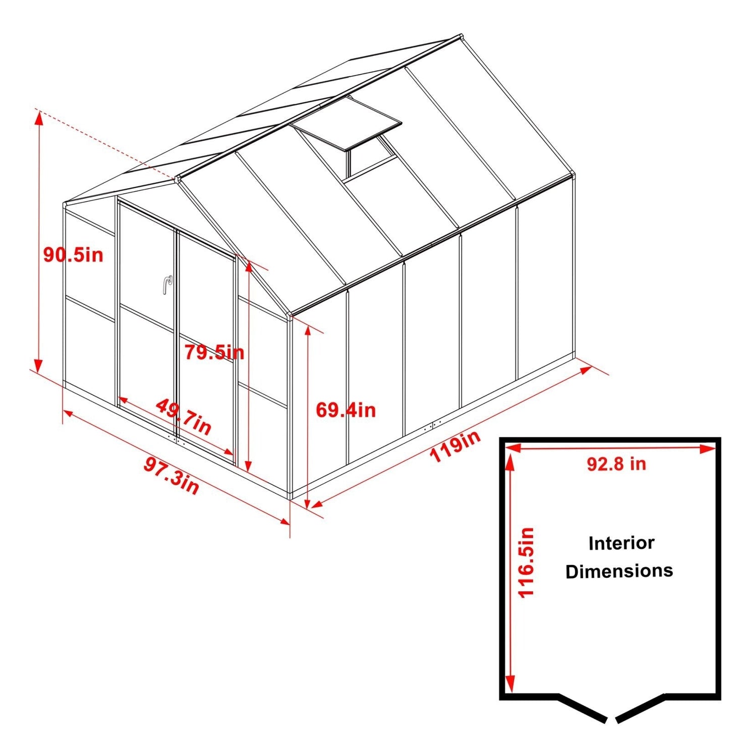 Kit serra da giardino in alluminio VEIKOUS con tetto regolabile e porta con serratura, grigio