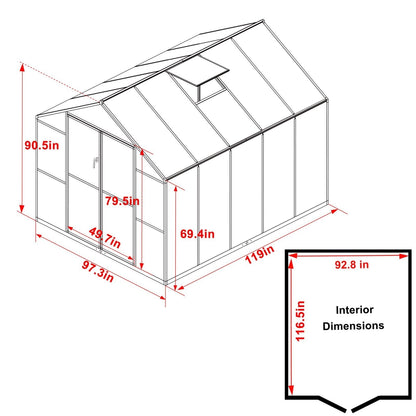 Kit serra da giardino in alluminio VEIKOUS con tetto regolabile e porta con serratura, grigio