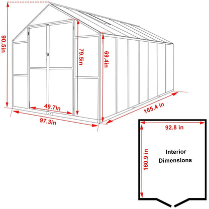 Kit serra da giardino in alluminio VEIKOUS con tetto regolabile e porta con serratura, grigio