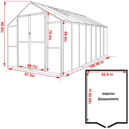 Kit serra da giardino in alluminio VEIKOUS con tetto regolabile e porta con serratura, grigio
