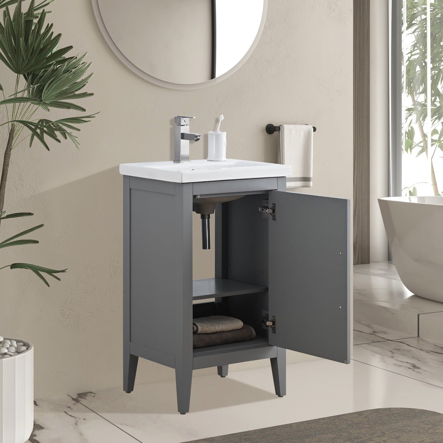 Mobiletto per lavabo da bagno Vanity Art 20 o 24 o 30 con piano in ceramica