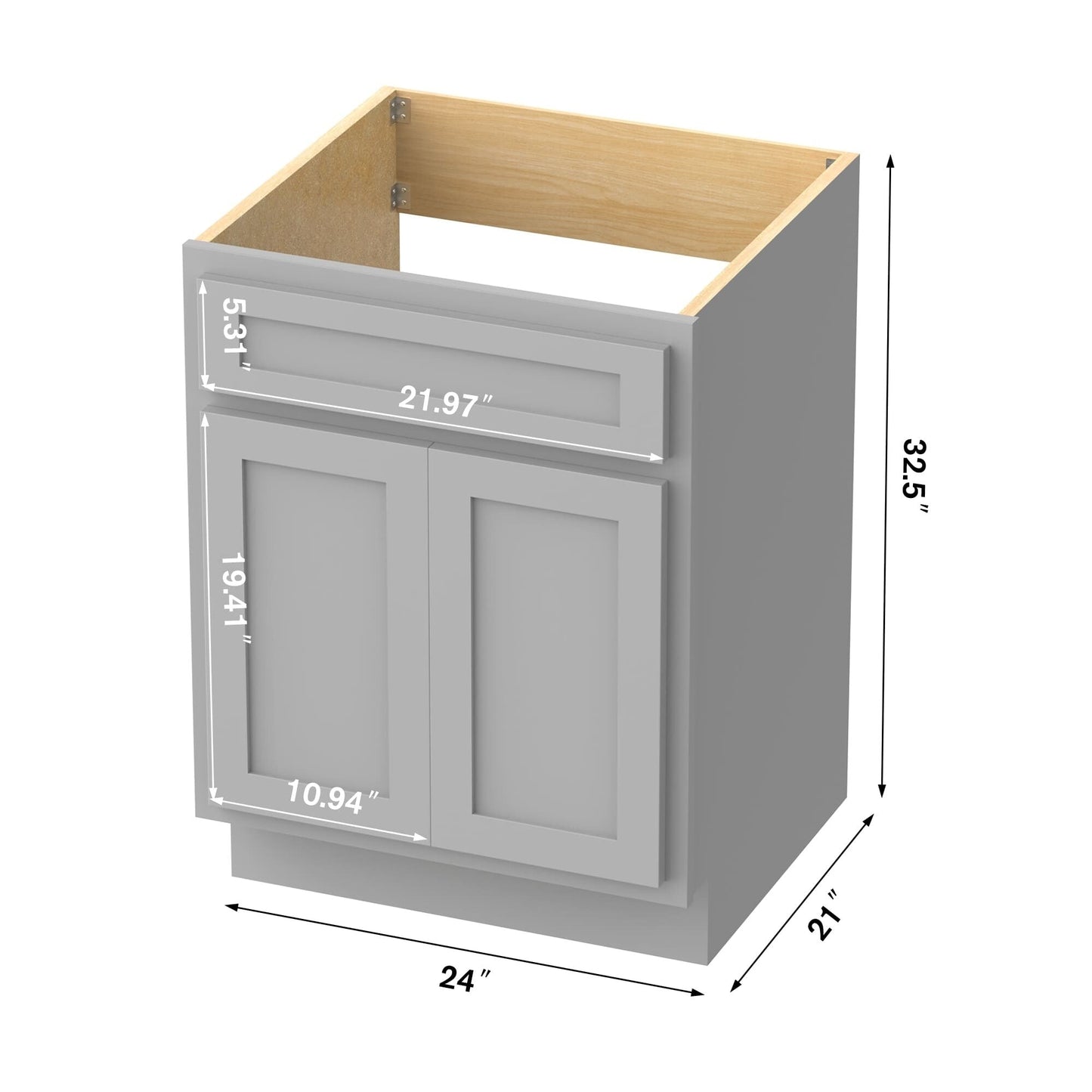 Mobiletto per lavabo da bagno Vanity Art in legno massello da 24 pollici con lavabo singolo