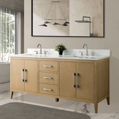 Mobiletto per lavabo da bagno Vanity Art 72 con doppio lavabo e piano in marmo ingegnerizzato