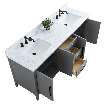 Mobiletto per lavabo da bagno Vanity Art 72 con doppio lavabo e piano in marmo ingegnerizzato