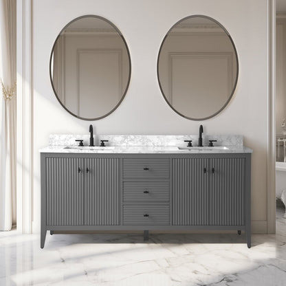 Mobiletto per lavabo da bagno Vanity Art 72 con doppio lavabo e piano in marmo ingegnerizzato