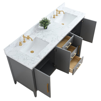 Mobiletto per lavabo da bagno Vanity Art 72 con doppio lavabo e piano in marmo ingegnerizzato