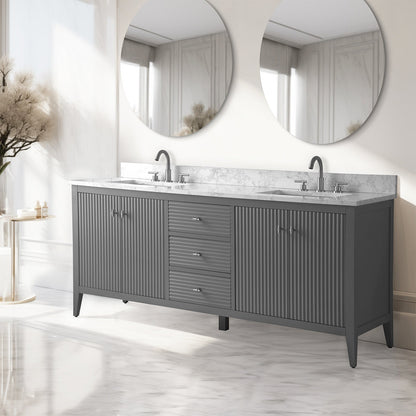 Mobiletto per lavabo da bagno Vanity Art 72 con doppio lavabo e piano in marmo ingegnerizzato