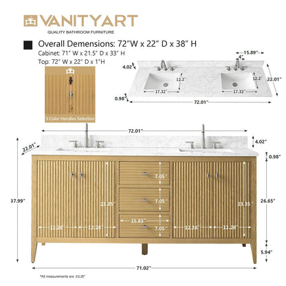 Mobiletto per lavabo da bagno Vanity Art 72 con doppio lavabo e piano in marmo ingegnerizzato