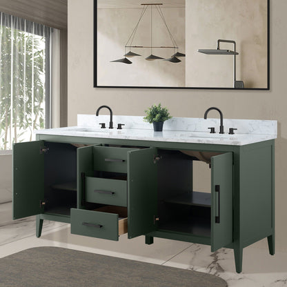 Mobiletto per lavabo da bagno Vanity Art 72 con doppio lavabo e piano in marmo ingegnerizzato