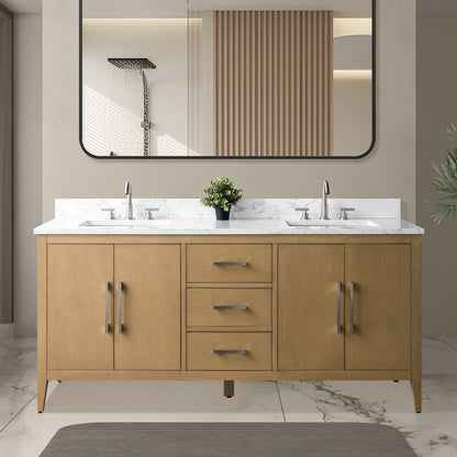 Mobiletto per lavabo da bagno Vanity Art 72 con doppio lavabo e piano in marmo ingegnerizzato