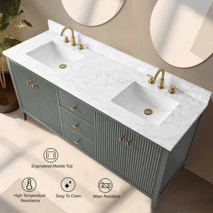 Mobiletto per lavabo da bagno Vanity Art 72 con doppio lavabo e piano in marmo ingegnerizzato