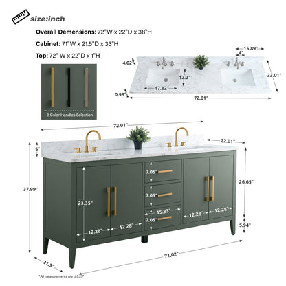 Mobiletto per lavabo da bagno Vanity Art 72 con doppio lavabo e piano in marmo ingegnerizzato