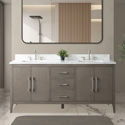 Mobiletto per lavabo da bagno Vanity Art 72 con doppio lavabo e piano in marmo ingegnerizzato