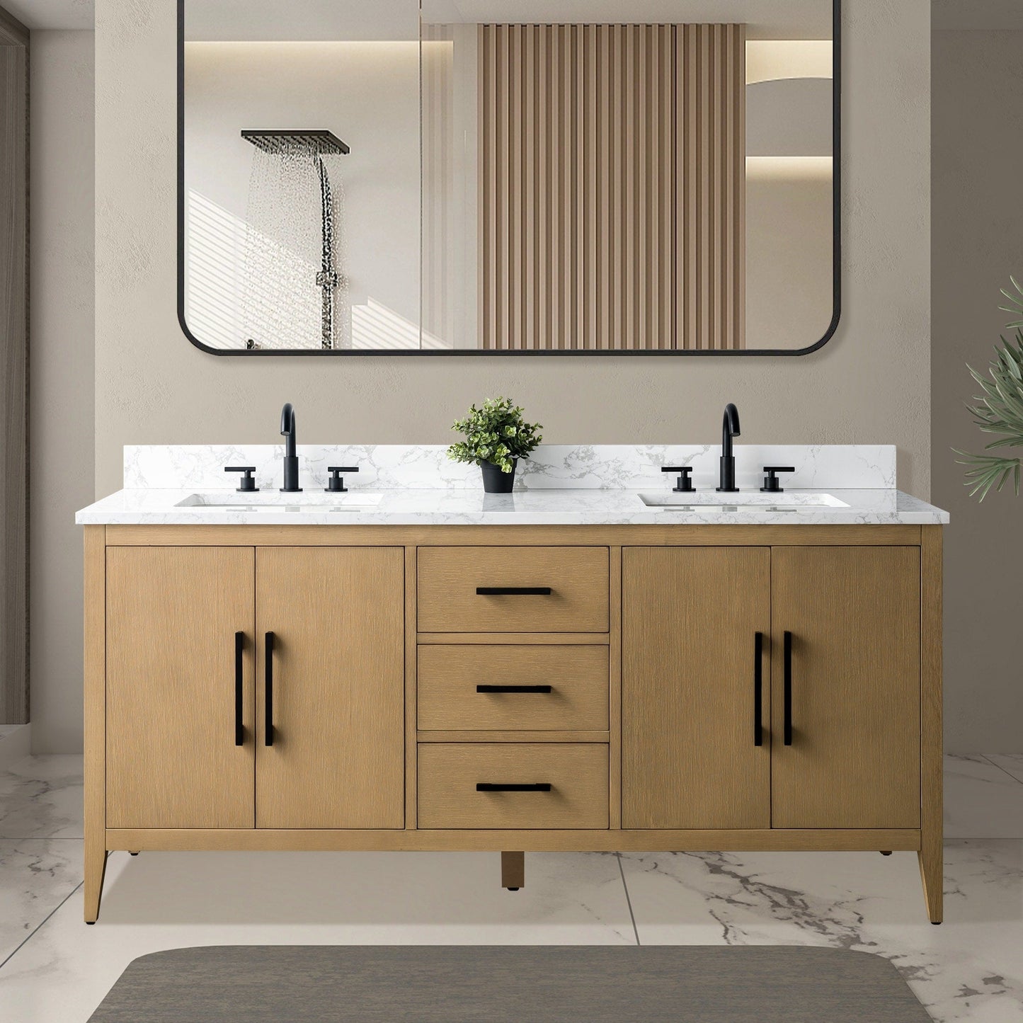 Mobiletto per lavabo da bagno Vanity Art 72 con doppio lavabo e piano in marmo ingegnerizzato