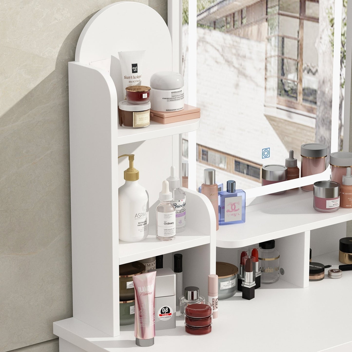 Set da toeletta con specchio e lampada, tavolo da trucco per la casa con sgabello