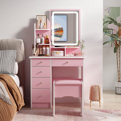 Set da toeletta con specchio e lampada, tavolo da trucco per la casa con sgabello