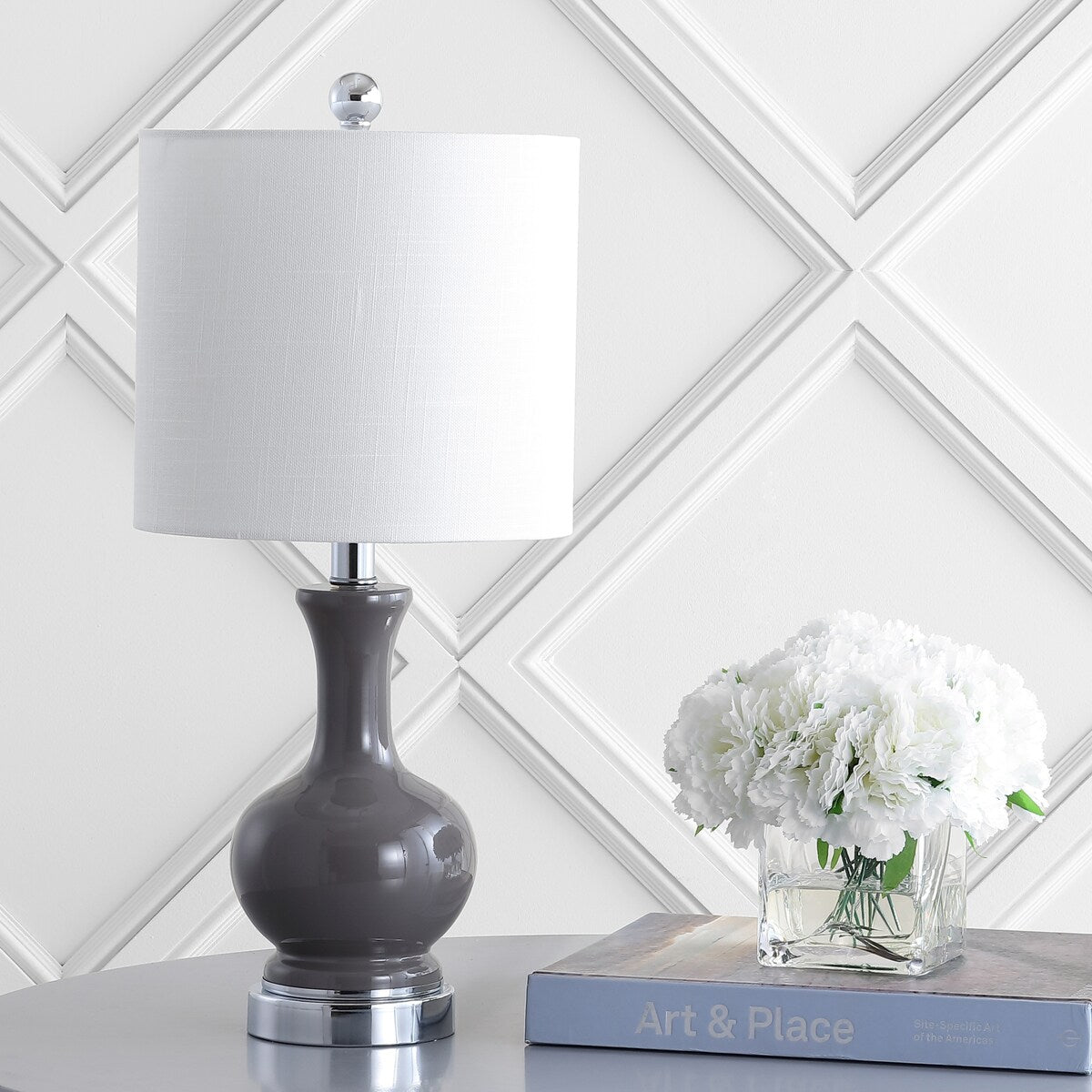 Lampada da tavolo a LED in vetro/metallo Vermont 22, bianca (set da 2) di JONATHAN Y